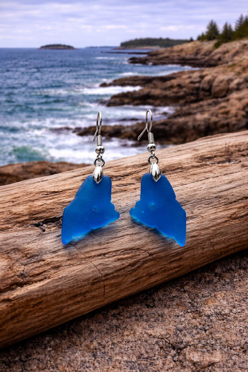 Maine Shaped Sea Glass Earrings