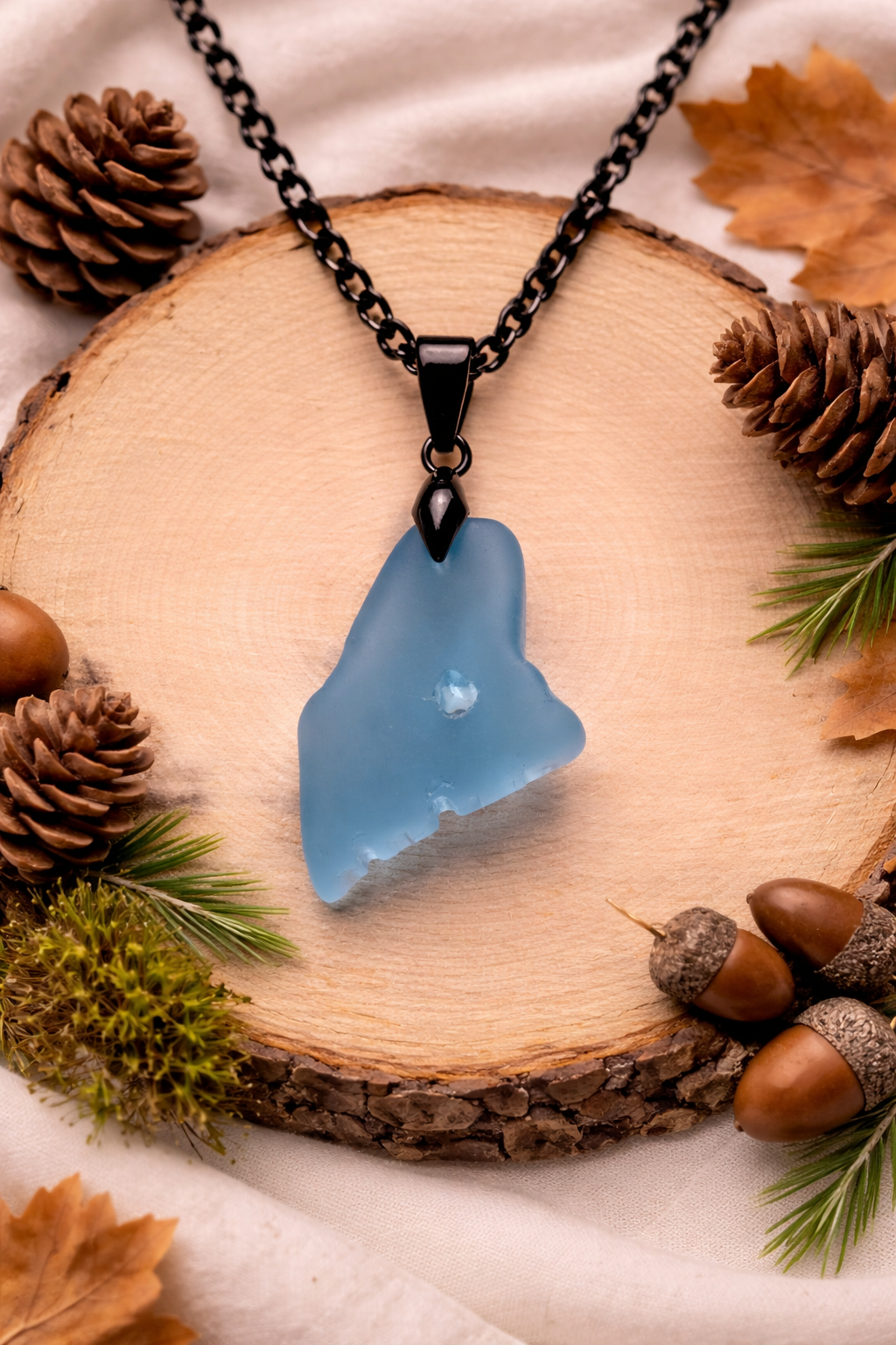 Maine Shaped Seaglass Necklace