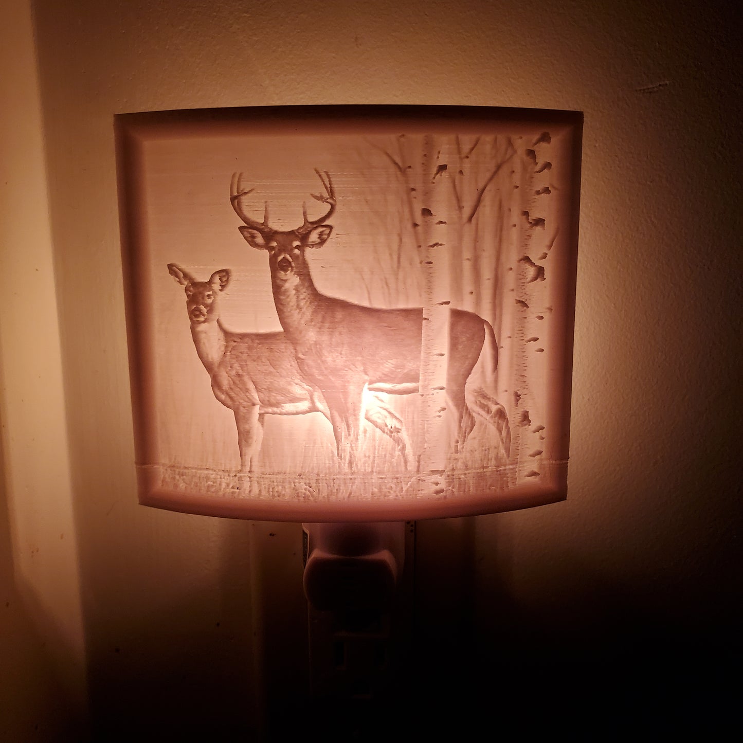 Lithophane Night Light Deer Family White Birches