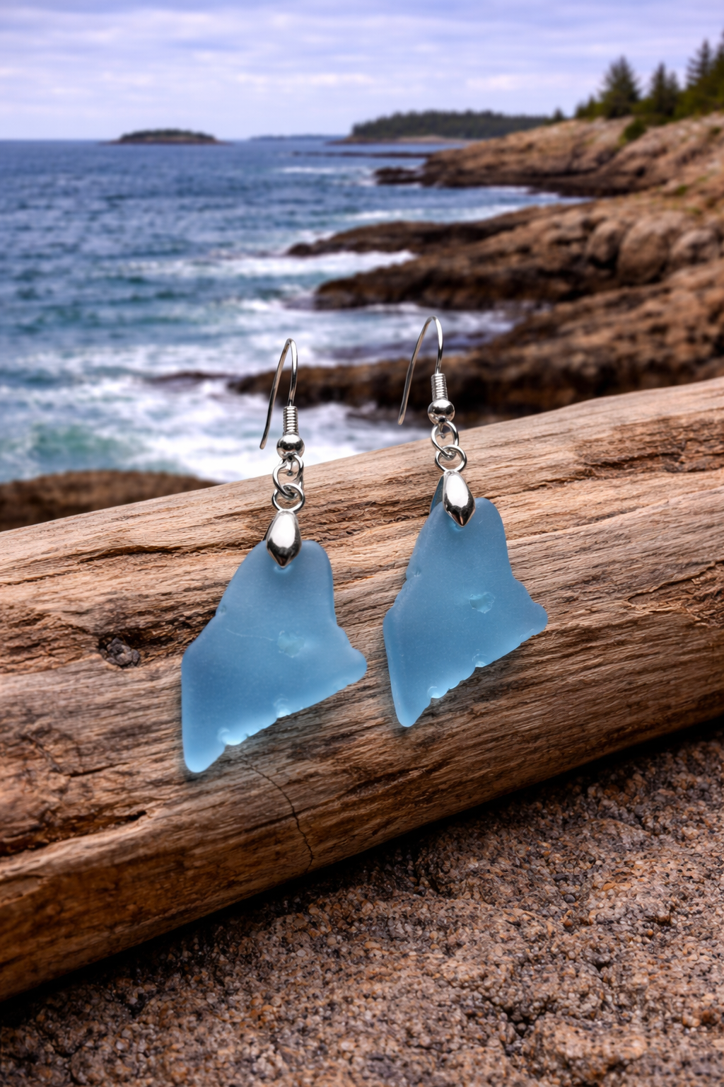 Maine Shaped Seaglass Earrings