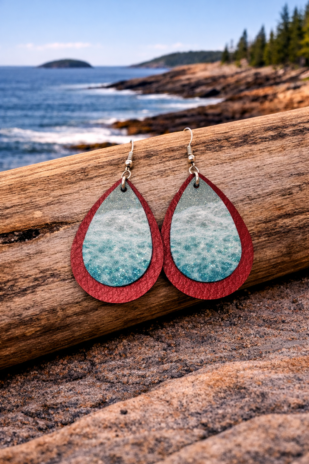 Earrings Leather Ocean Themed