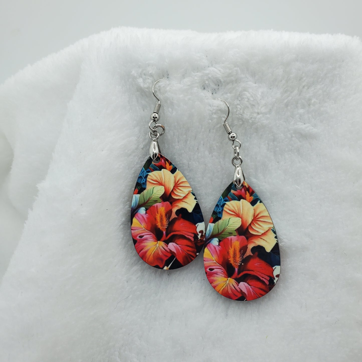 Earrings Tear Drop Orange Flowers