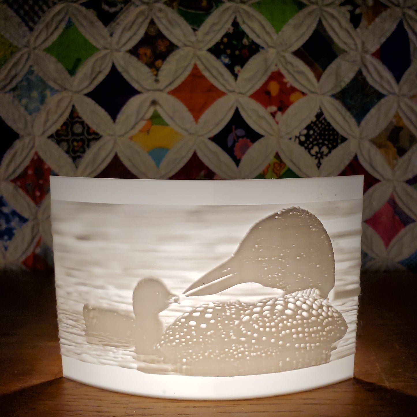 Loon Feeding Chick Lithophane Puck Light