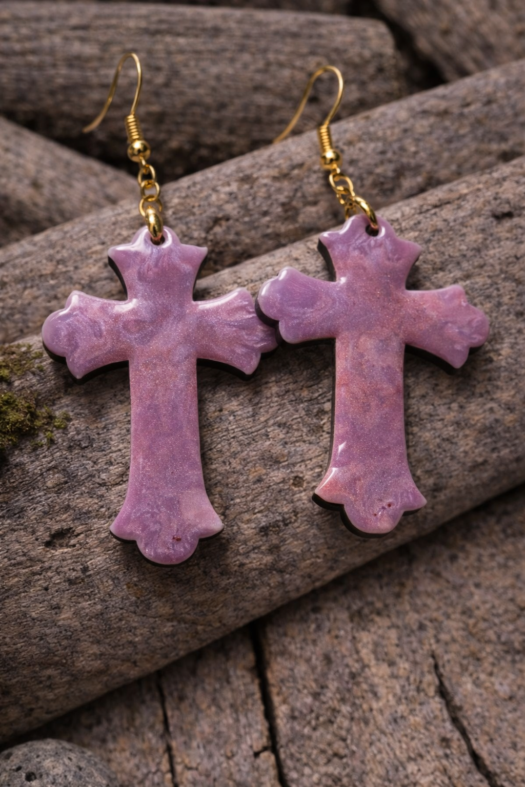 Earrings Lavendar Cross