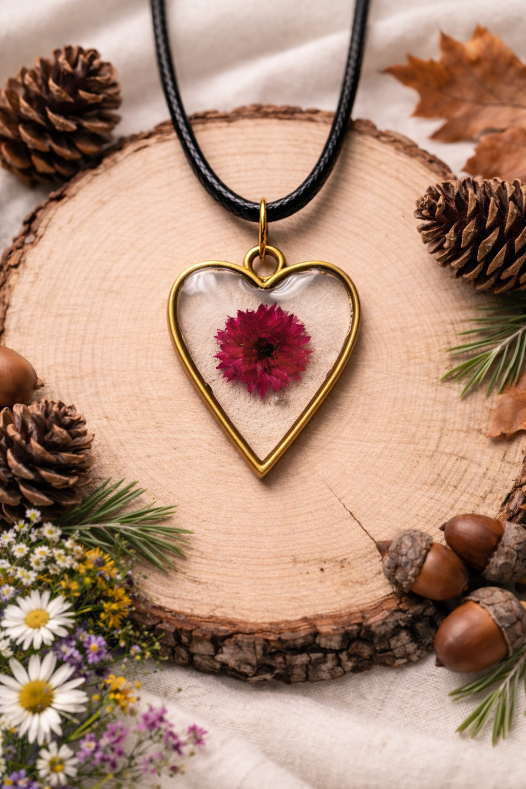 Necklace Pink Flower in Heart