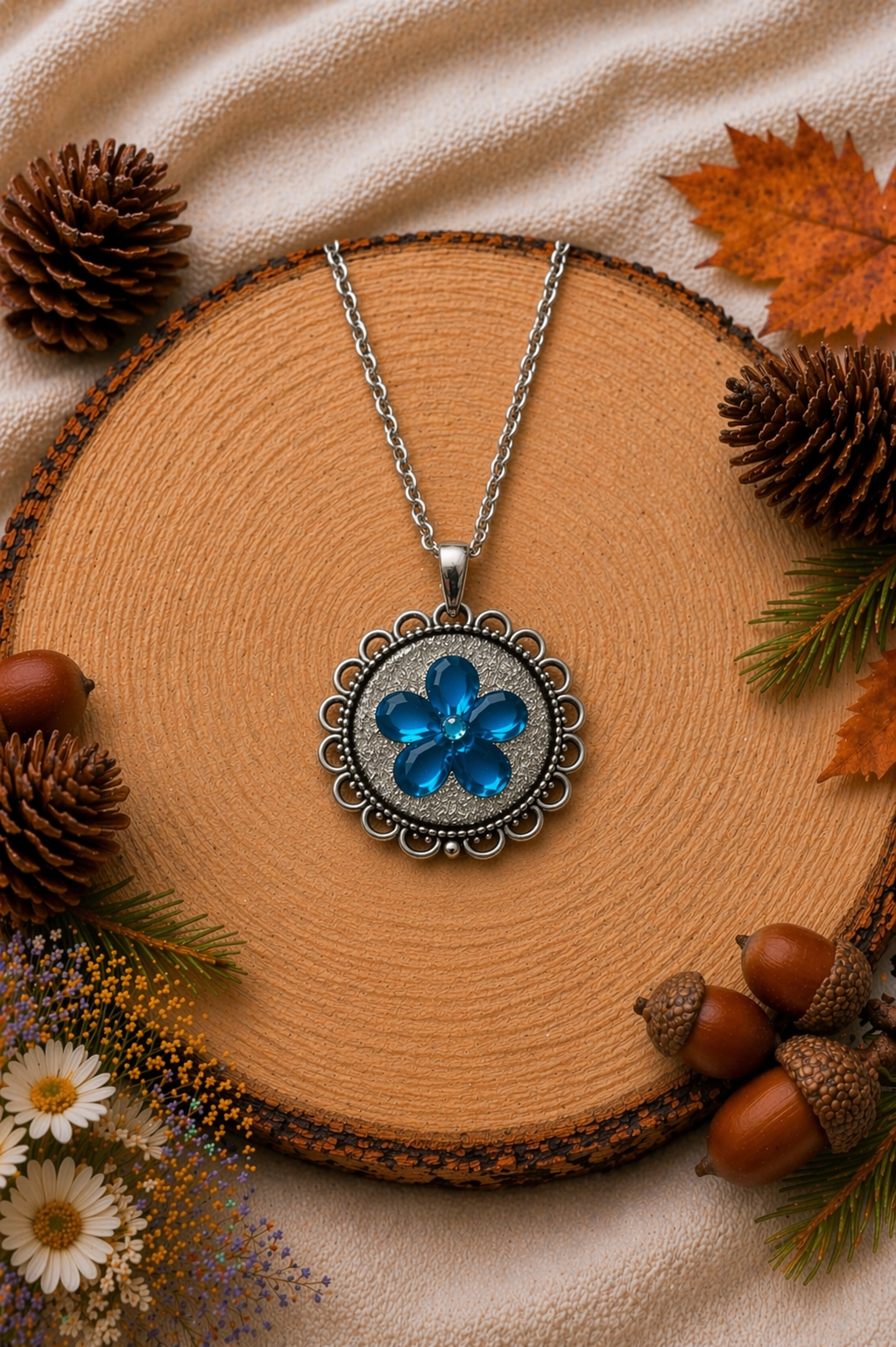 Necklace Blue Flower