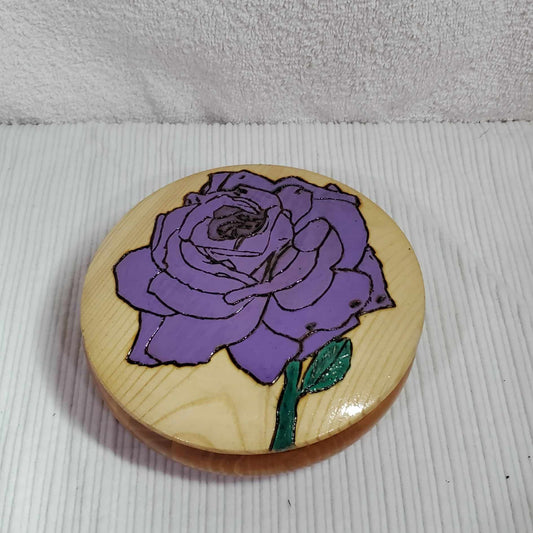 Wooden Jewelry Box with a Hand Painted Purple Rose