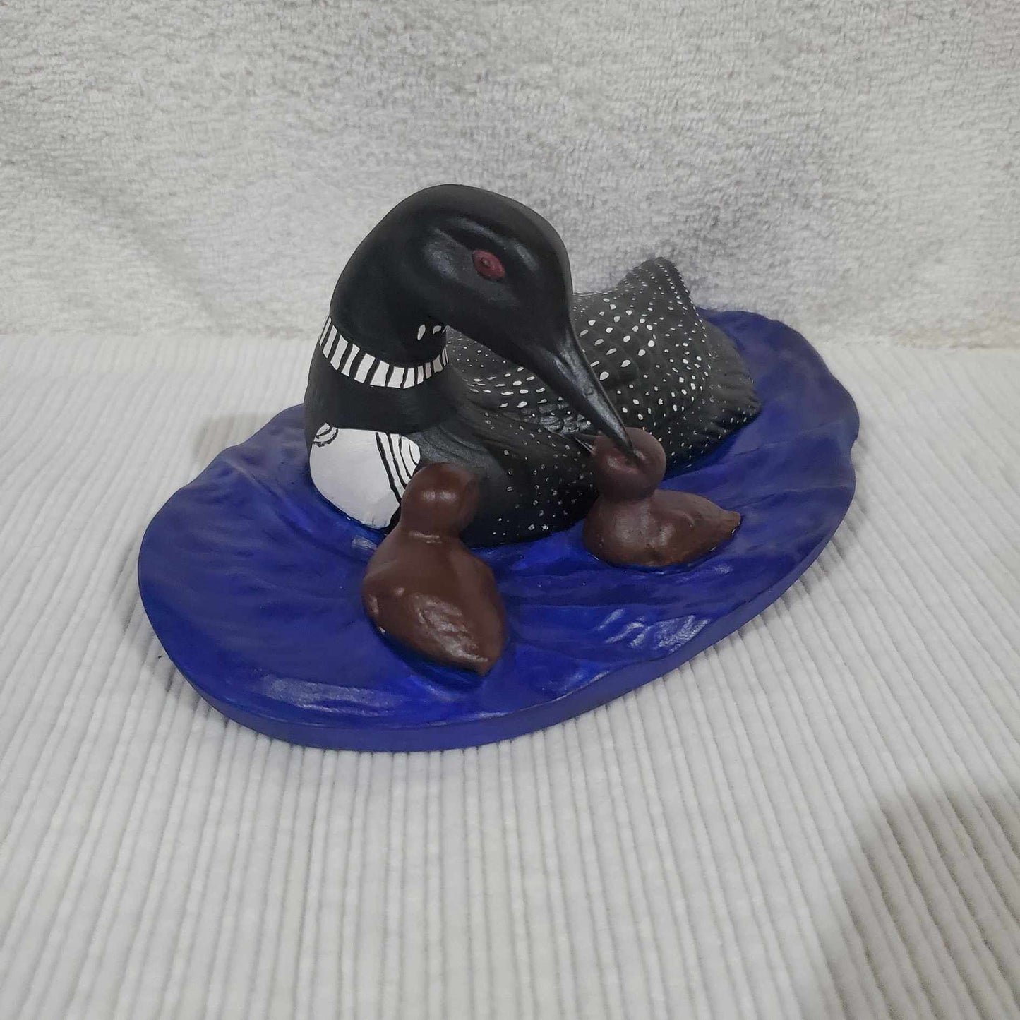 Mother Loon and her Chicks 1 of a Kind Hand Painted Ceramic Statue