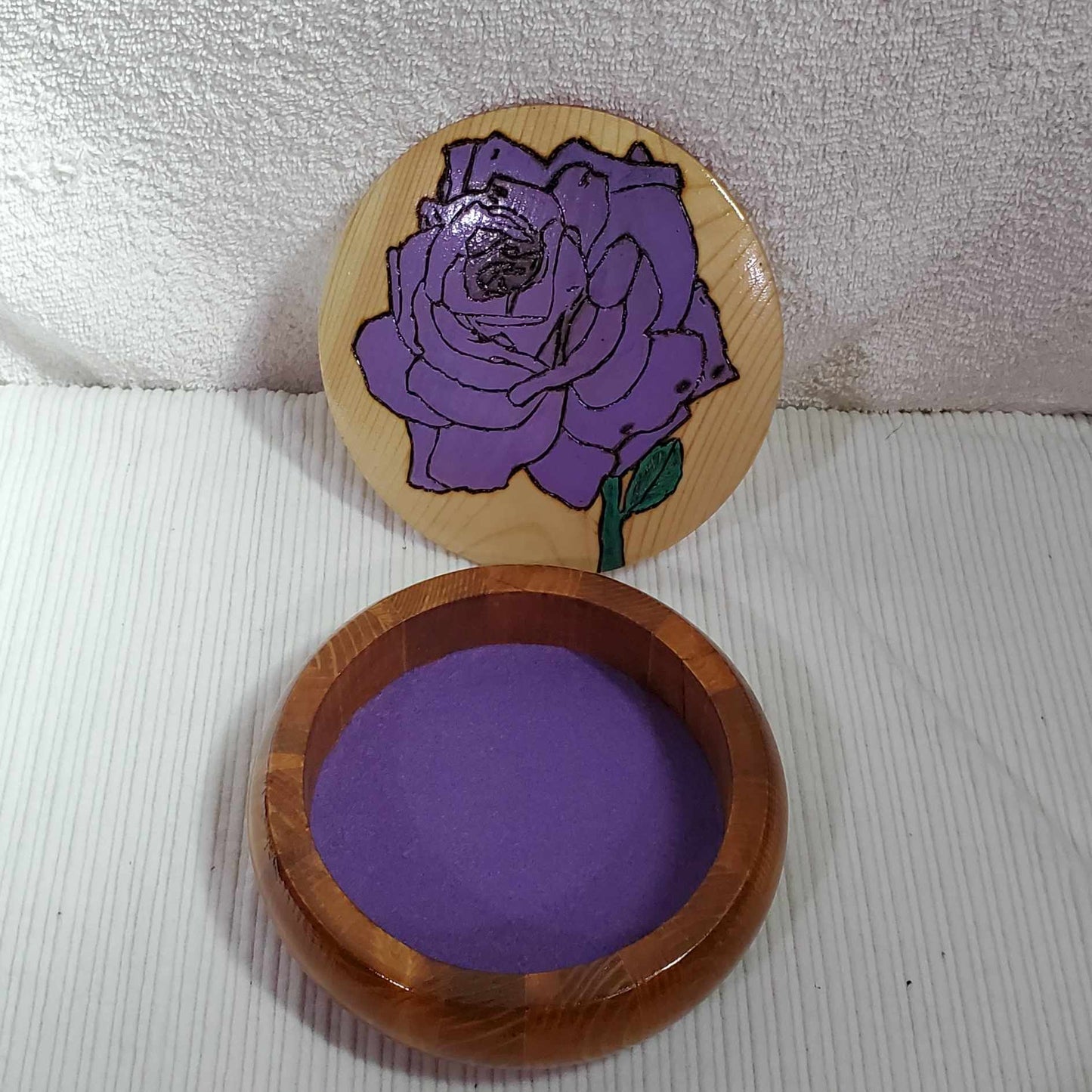 Wooden Jewelry Box with a Hand Painted Purple Rose
