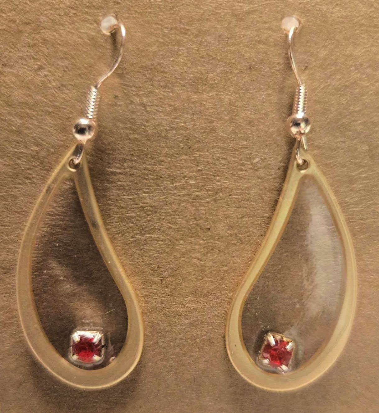 Gold Dangle Earrings with Red Stone