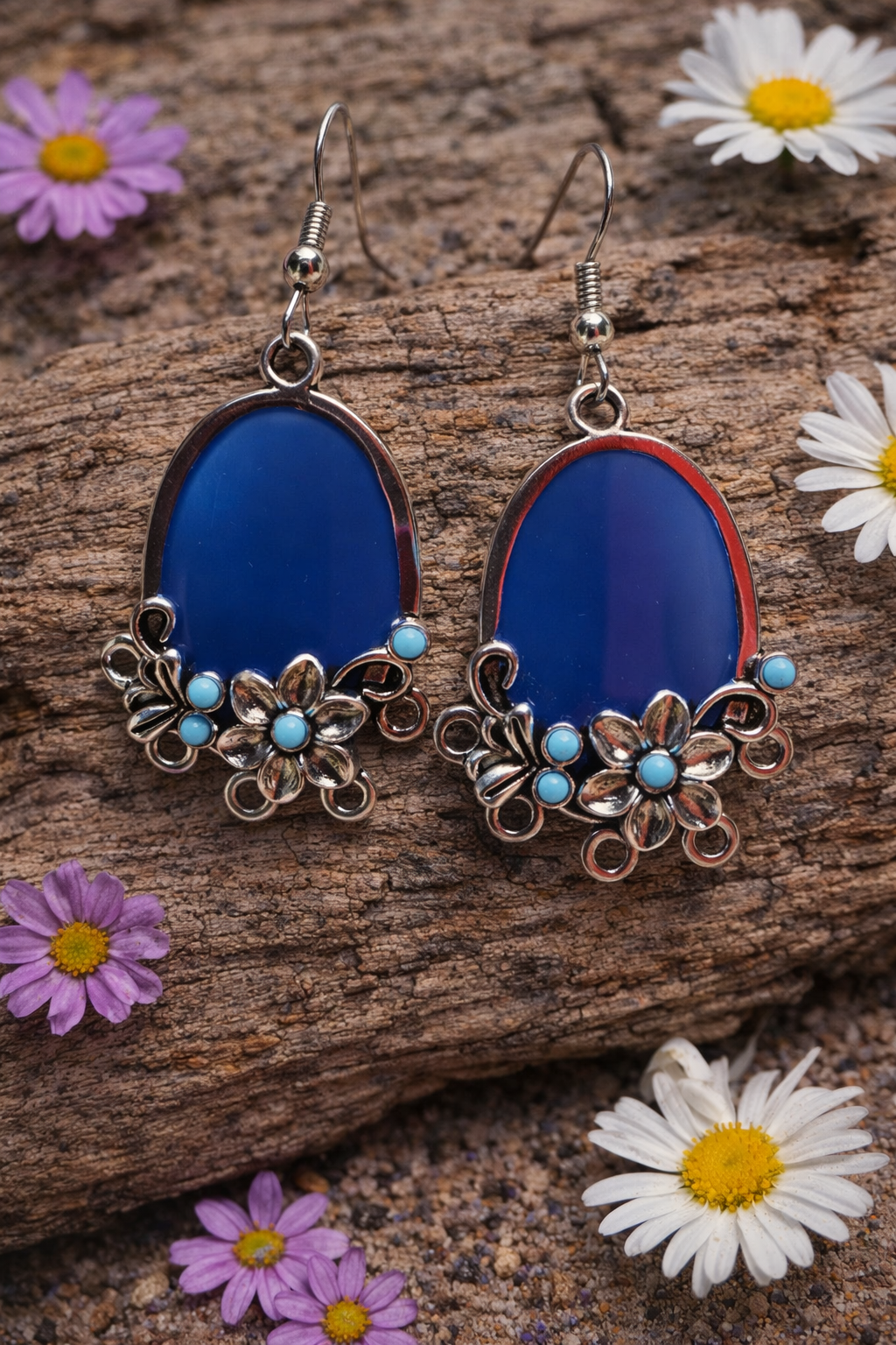 Blue Daisy Earrings