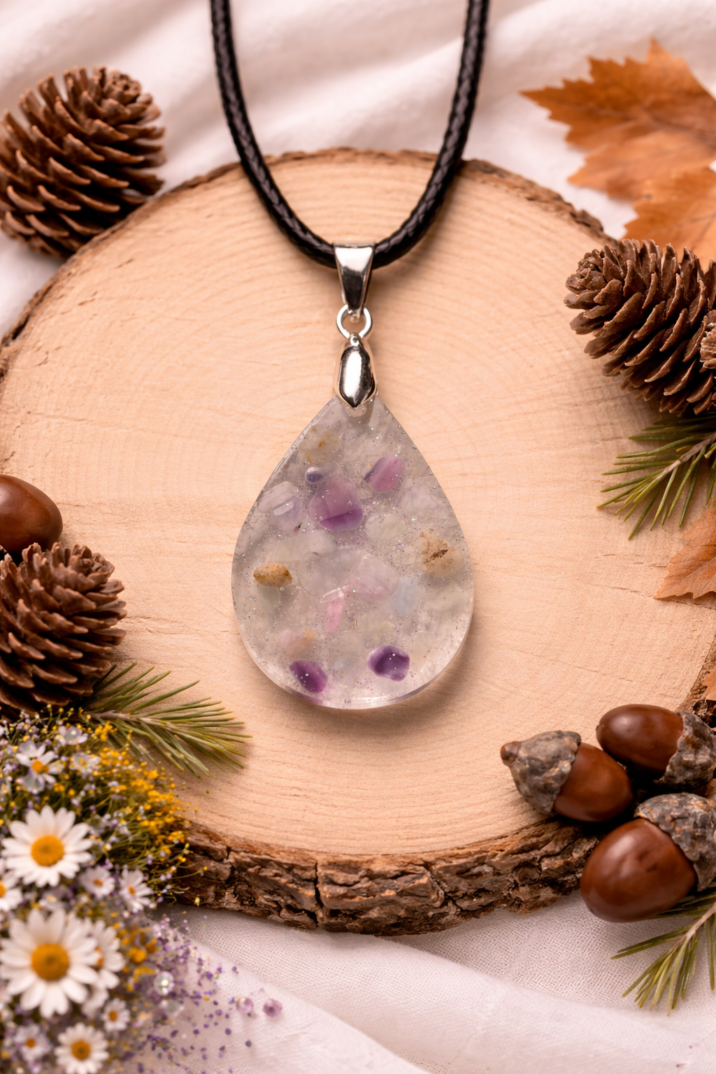 Necklace Crushed Seaglass Oval