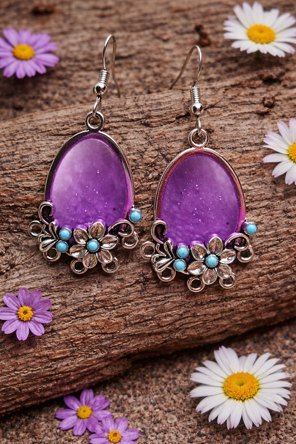 Pink Resin Filled Flowered Earrings