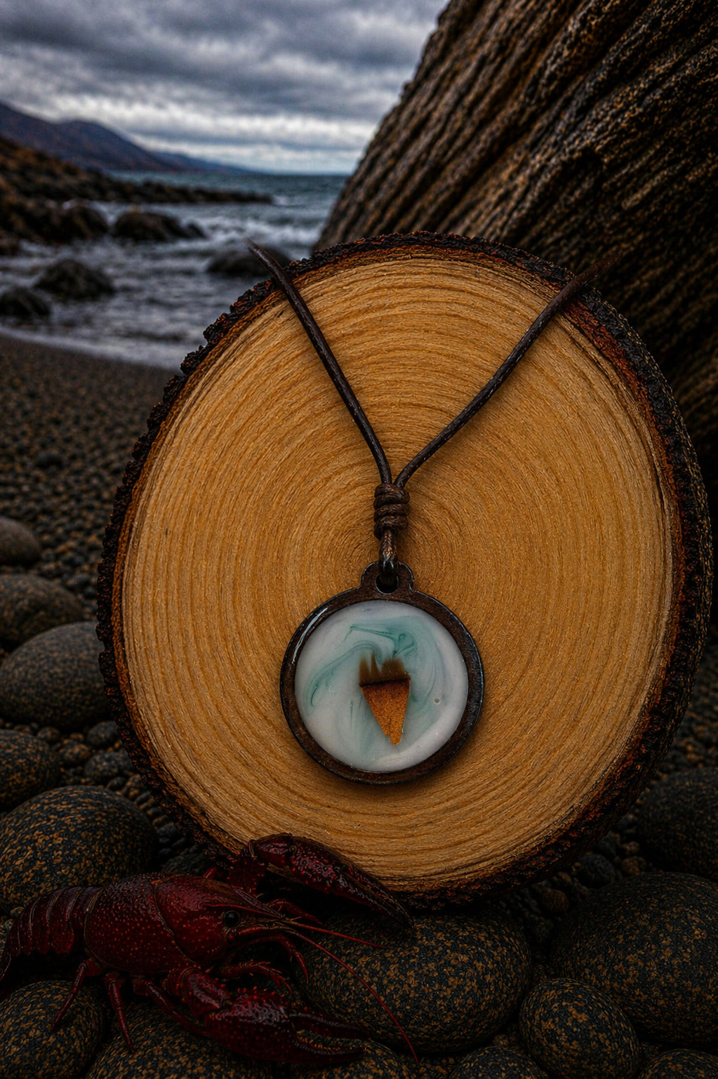 Lobster Notch Necklace wooden base