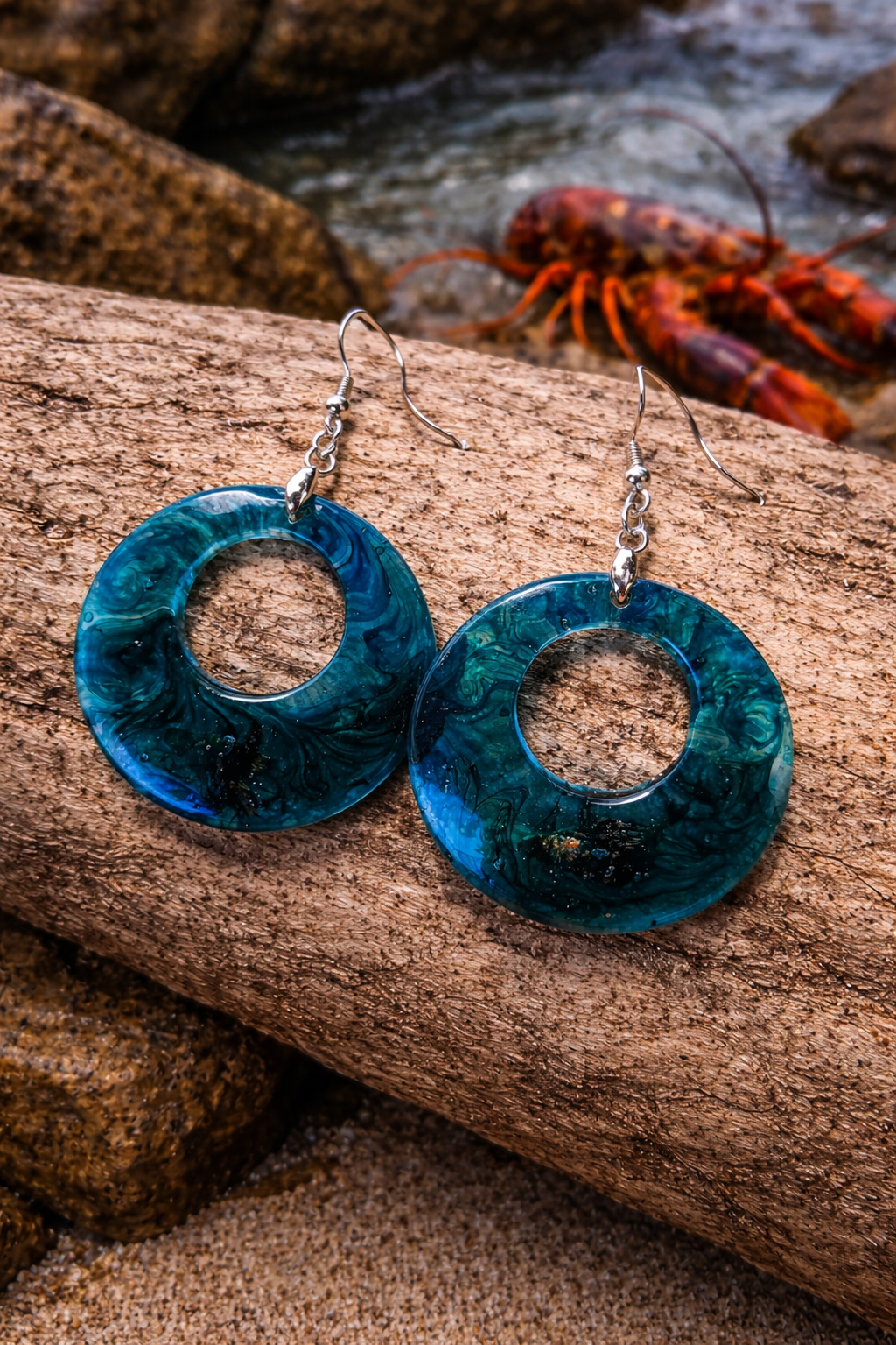 Lobster notch earrings Teal sea