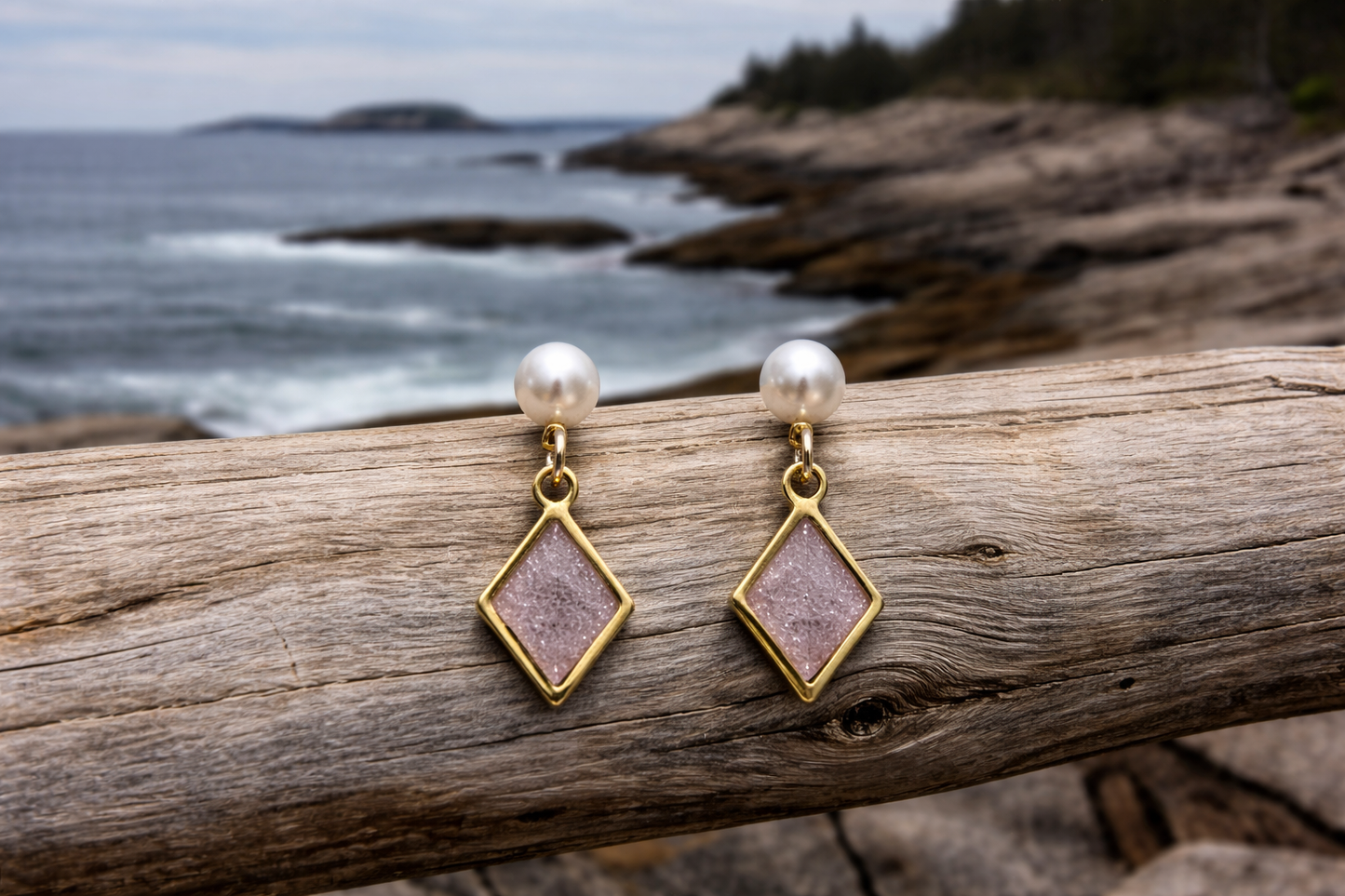 Small Pink Triangle Earrings