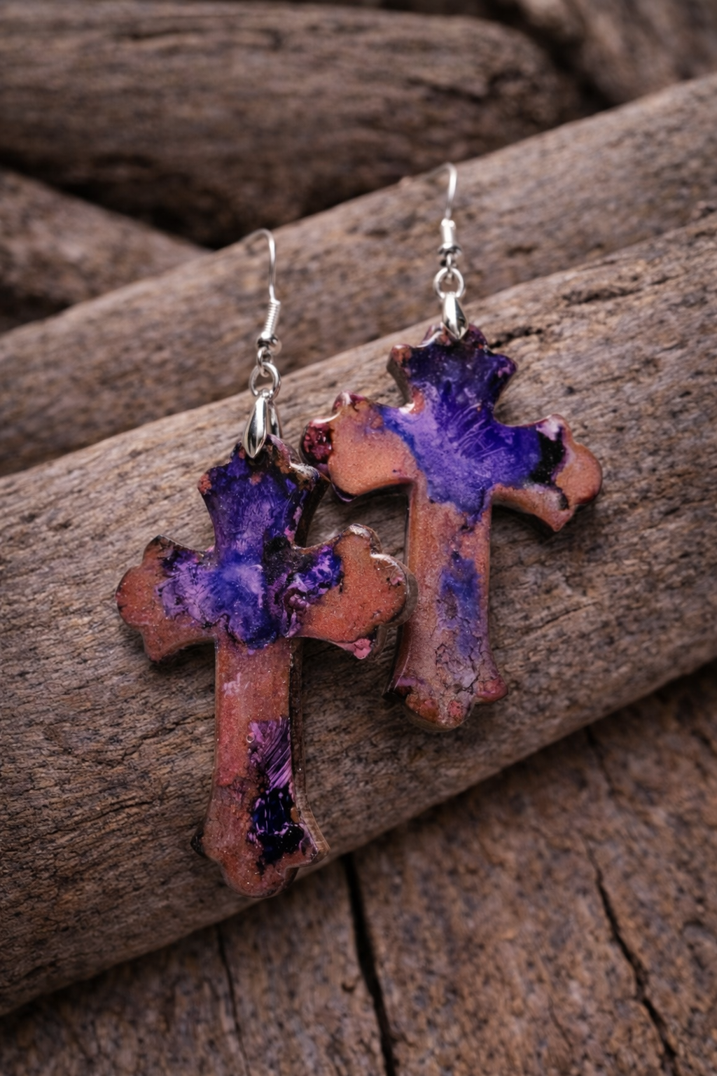 Earrings Marbled Cross