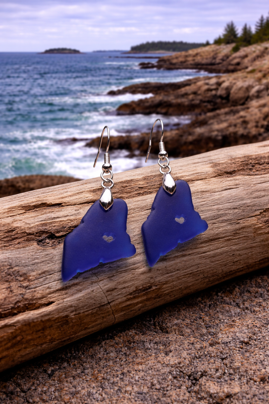 Maine Shaped Seaglass Earrings