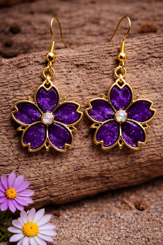 Earrings Purple Flower