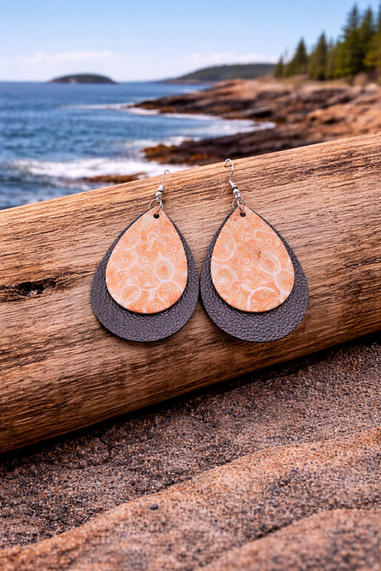 Earrings leather orange paisley