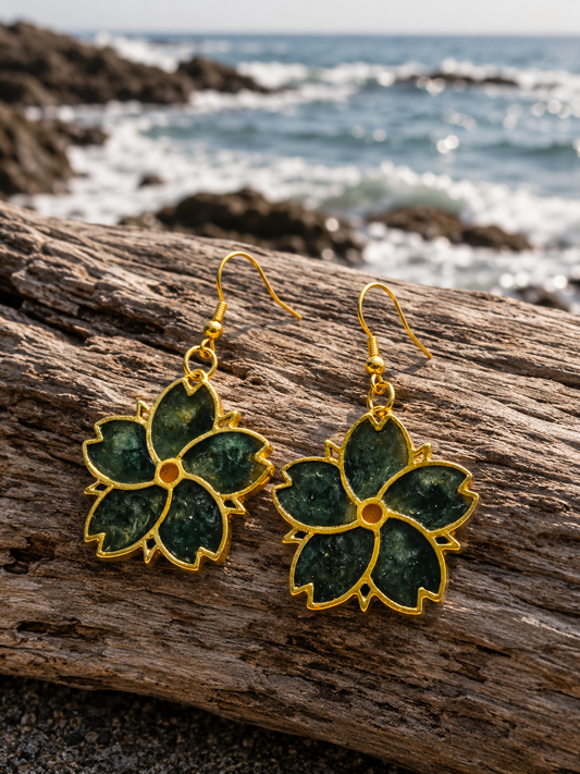 Earrings Green Marble