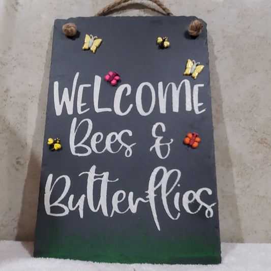 Slate Welcome Birds and Bees Garden Sign