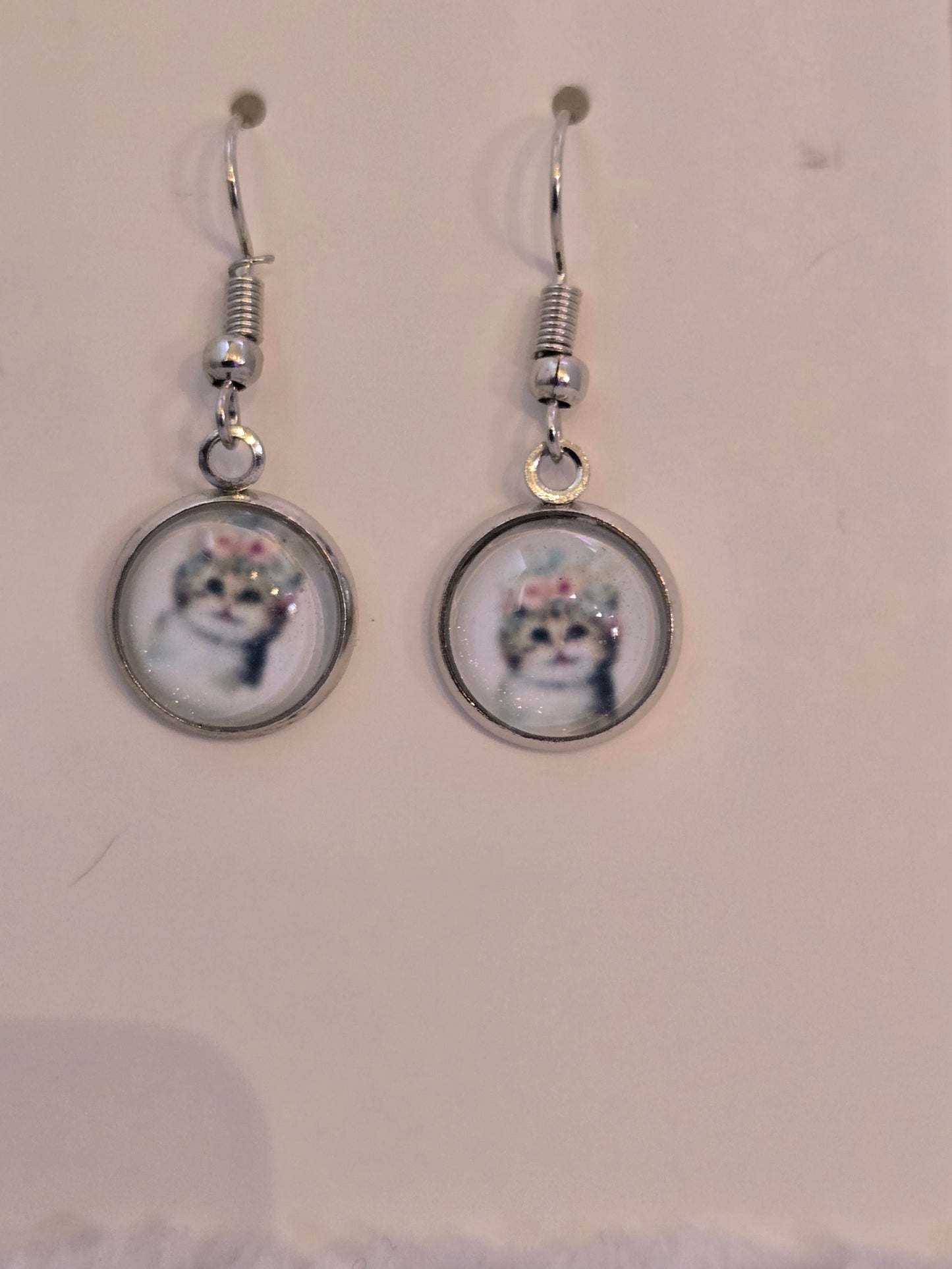 Earrings with flower crowned cat