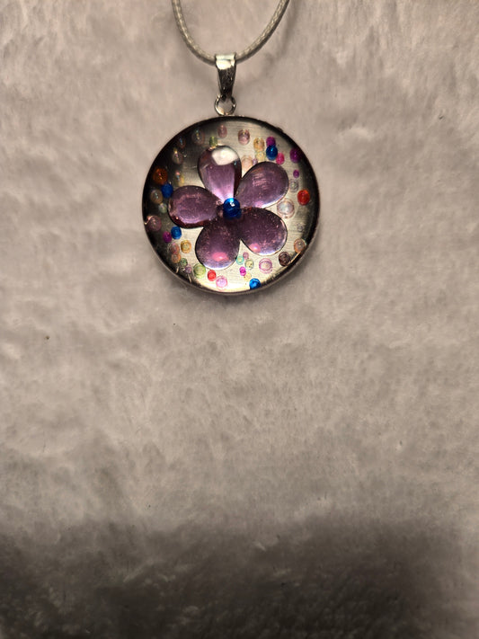 Necklace with purple flower and bubbles