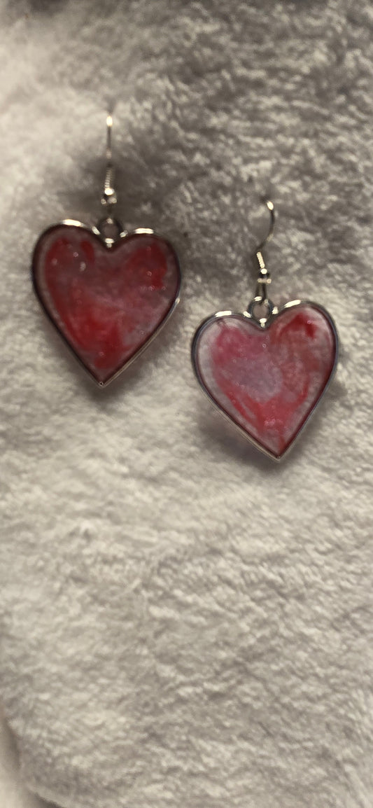 Heart Earrings with Pink Swirls