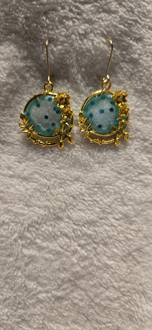 Earrings Teal Blue Dots
