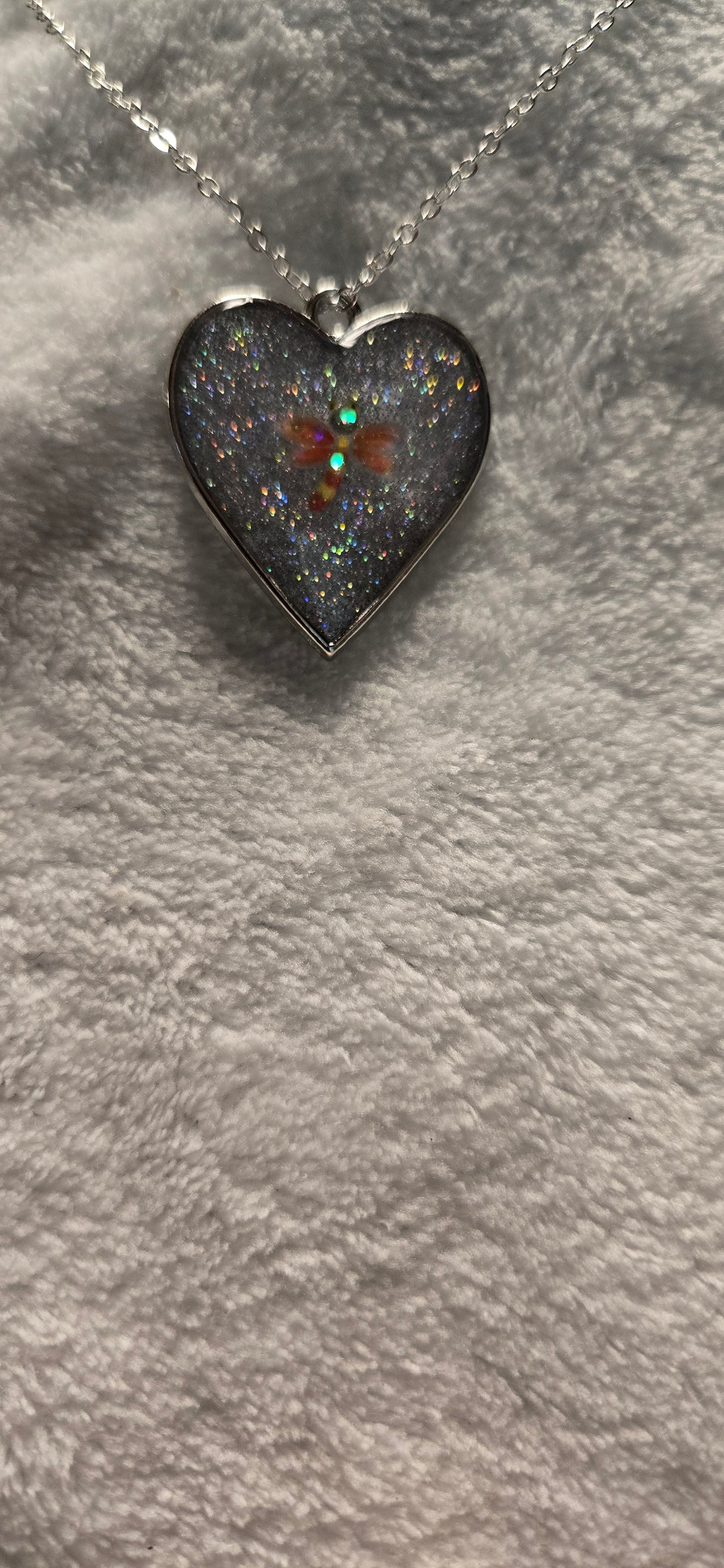 Heart Necklace with Dragon Fly