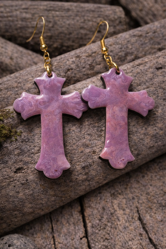 Earrings Lavendar Cross
