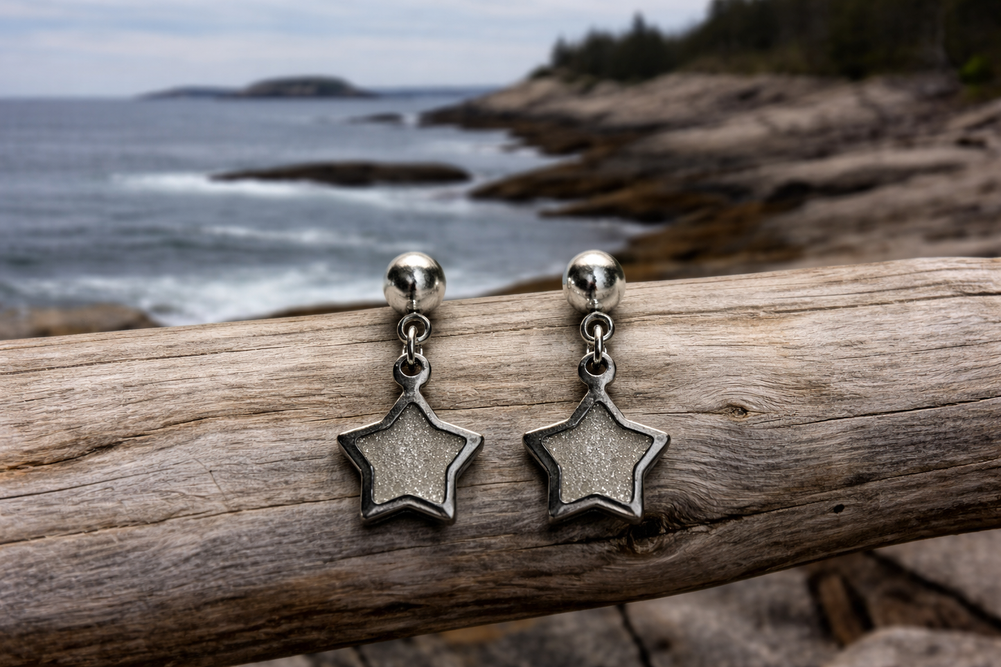 Silver sparkle Star Earrings