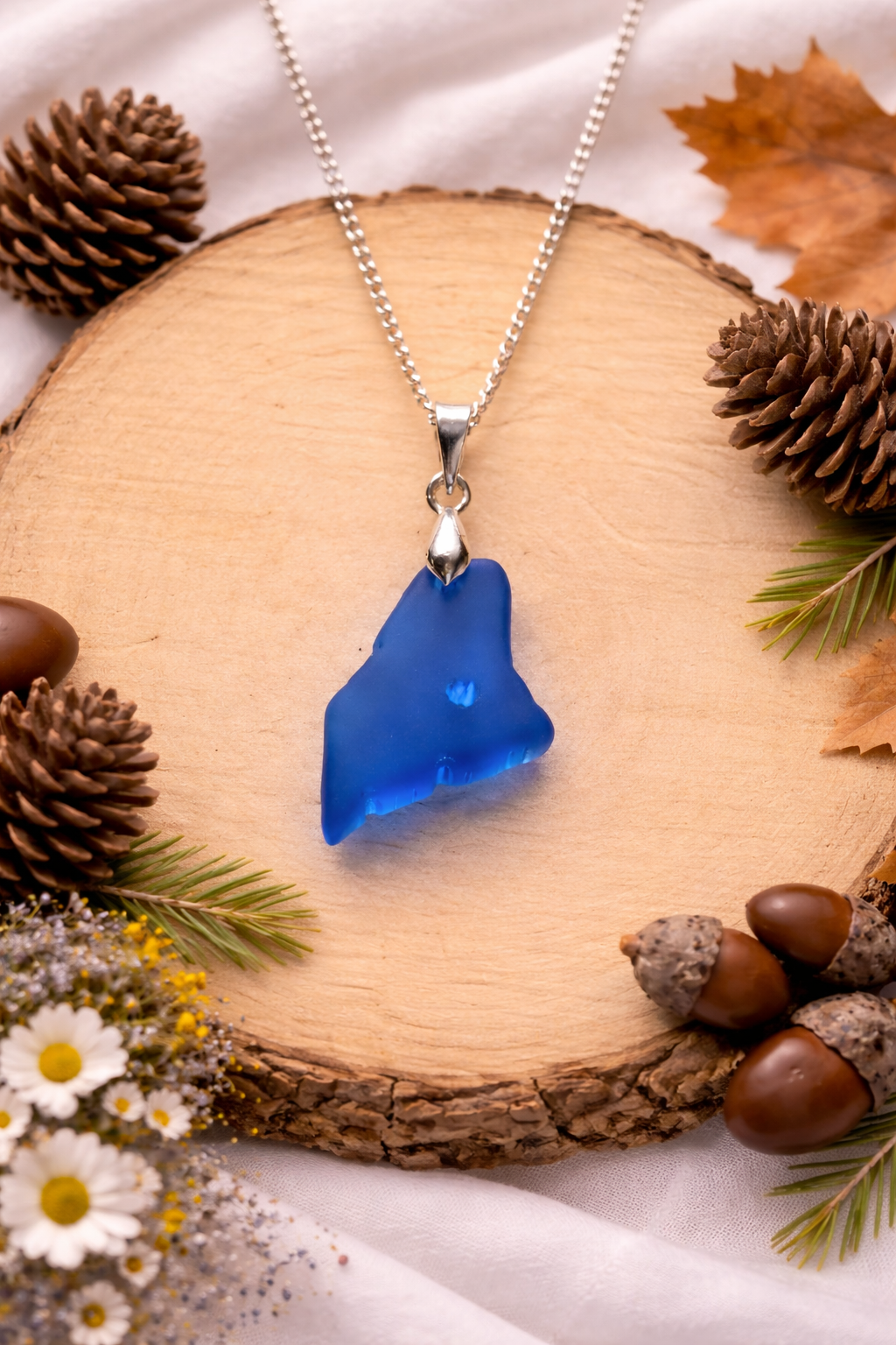 Maine Shaped Seaglass Necklace