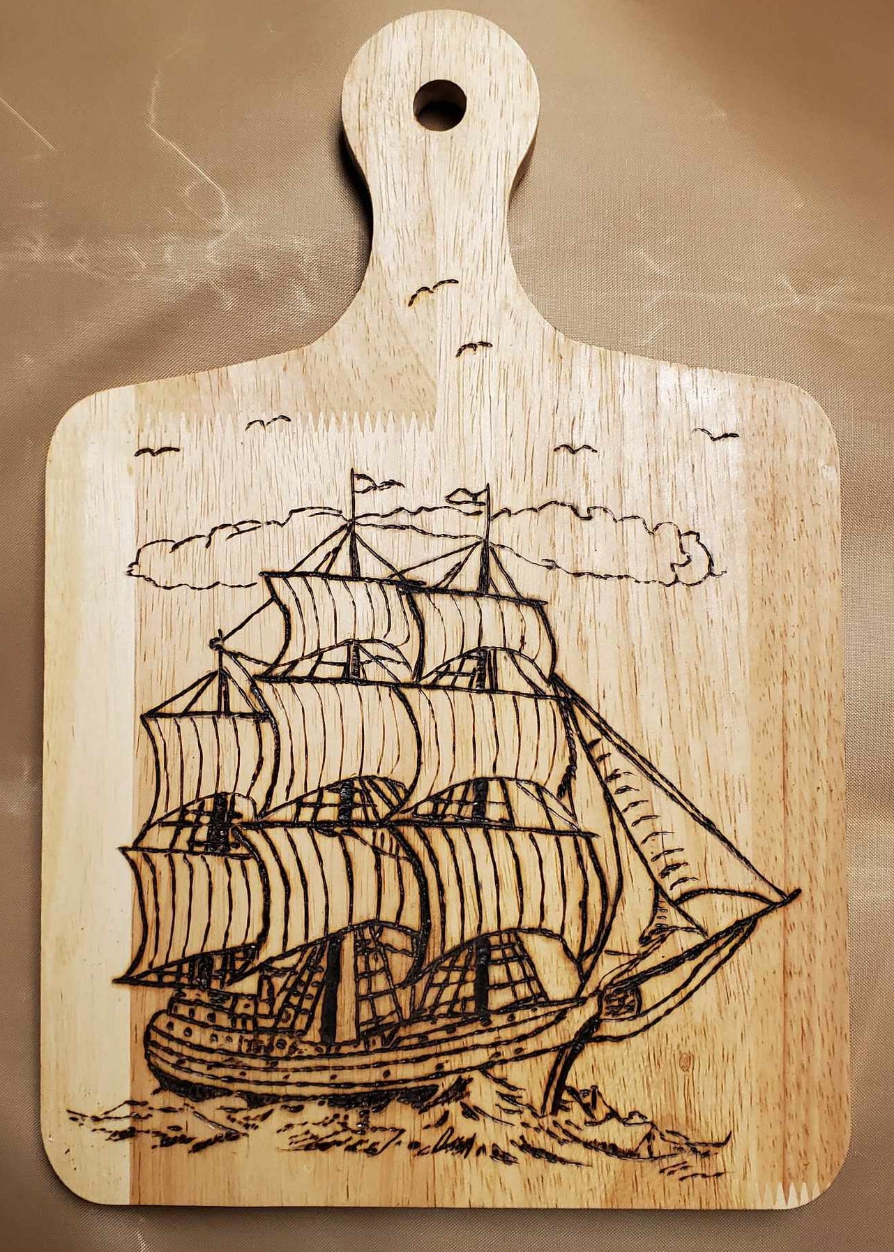 Sail the Seas Woodburned Ship