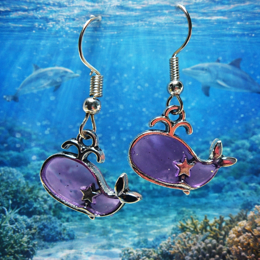 Purple Whale Earrings