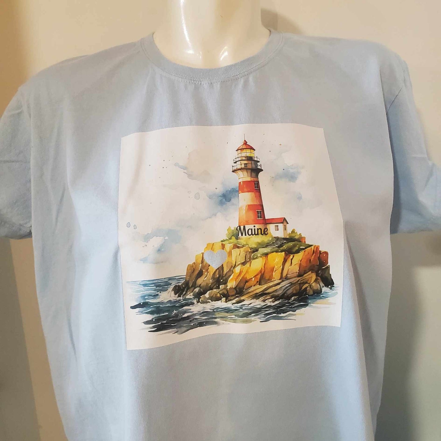 T Shirt Maine Lighthouse in Lt Blue