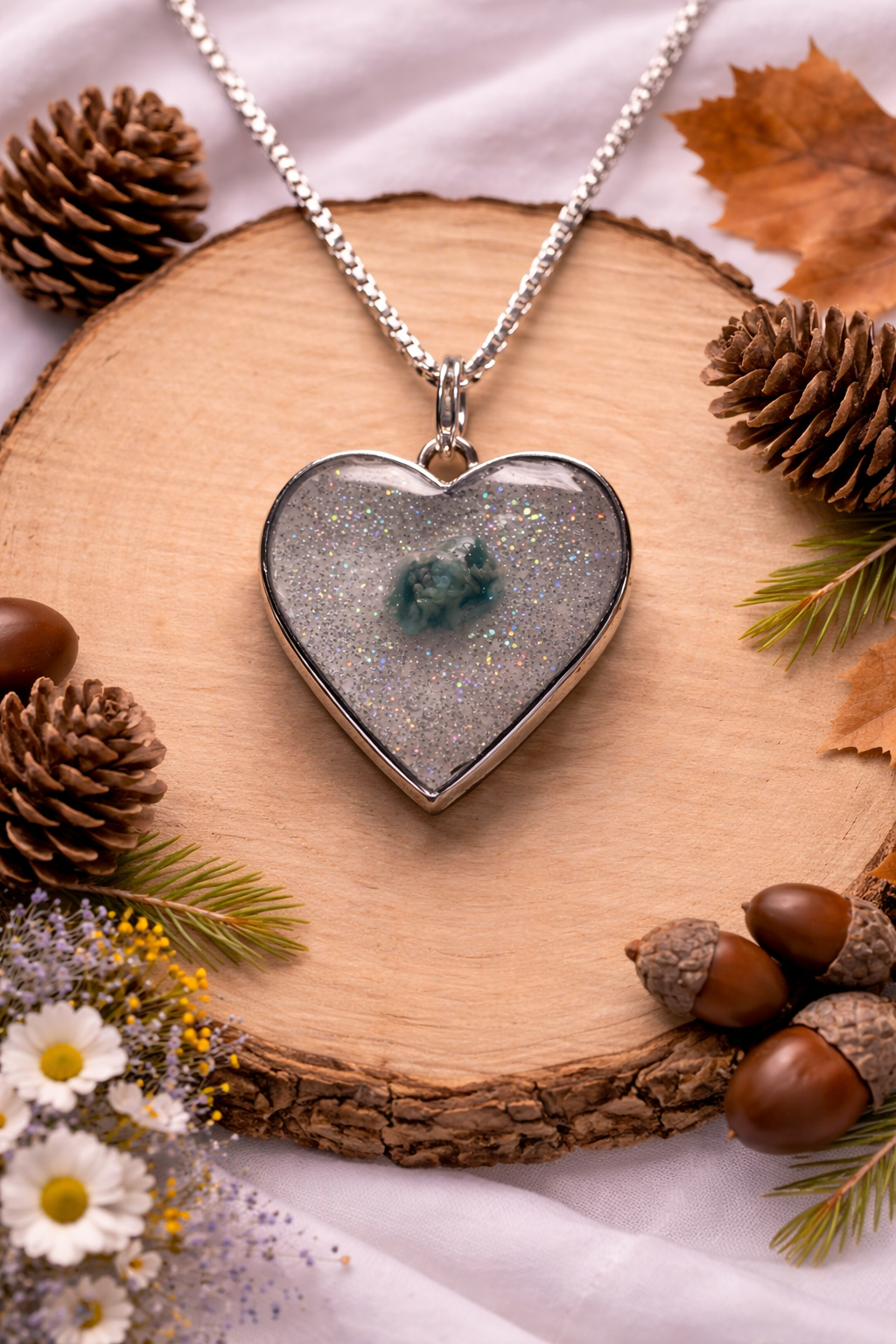 Heart Necklace with Blue Flower