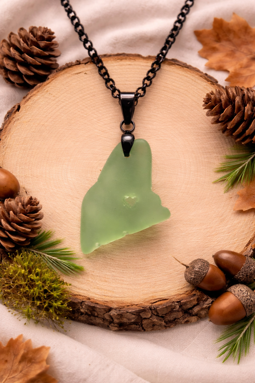 Maine Shaped Seaglass Necklace