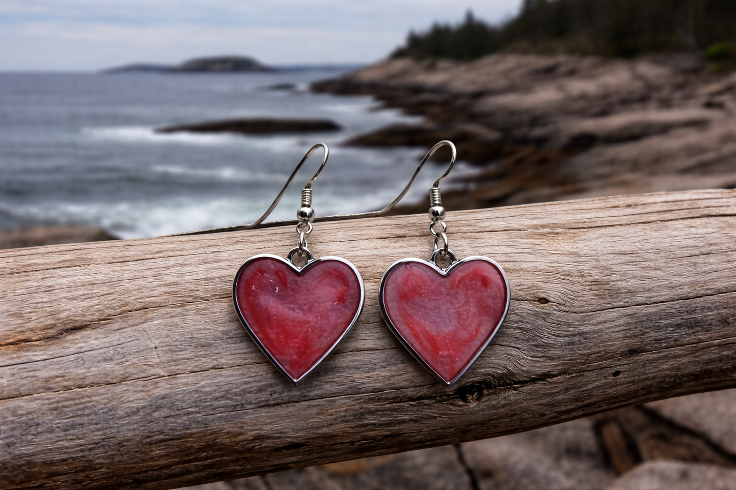 Heart Earrings with Pink Swirls