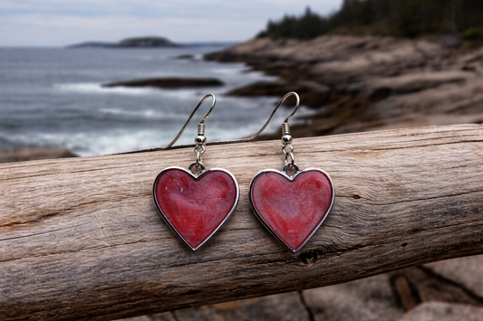 Heart Earrings with Pink Swirls