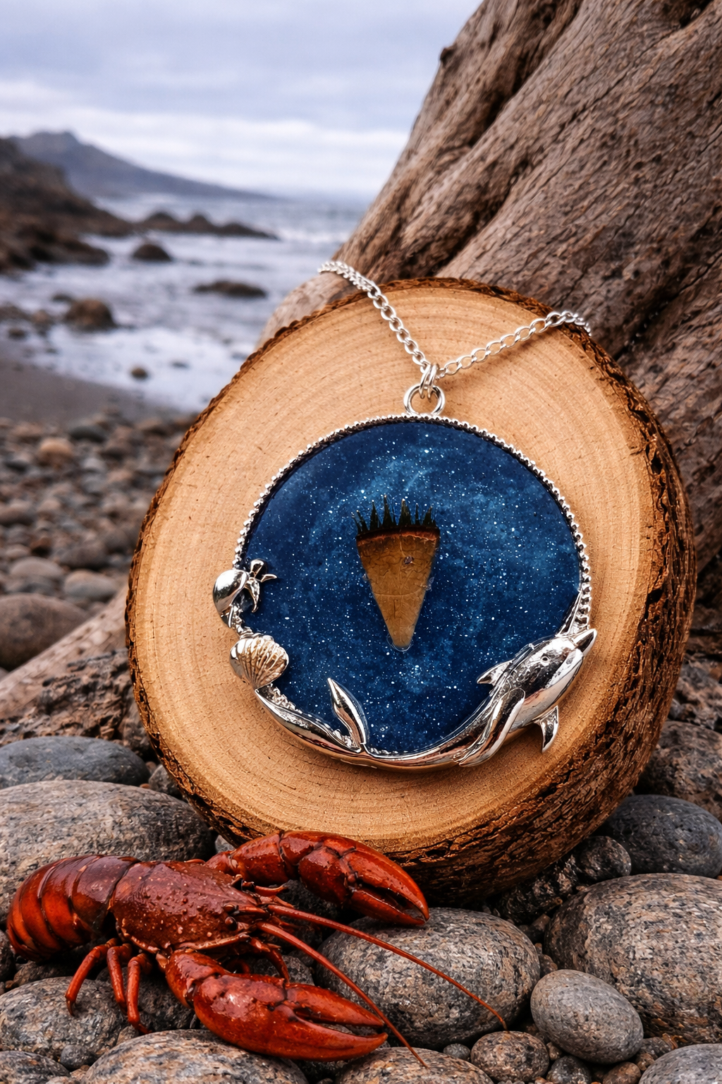 Lobster Notch Necklace ocean blue