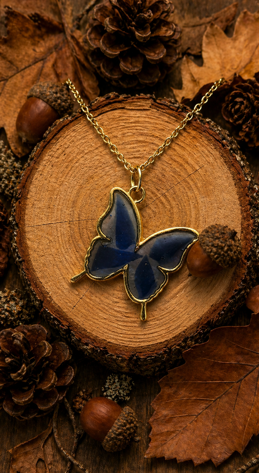 Butterfly Necklace blue glass