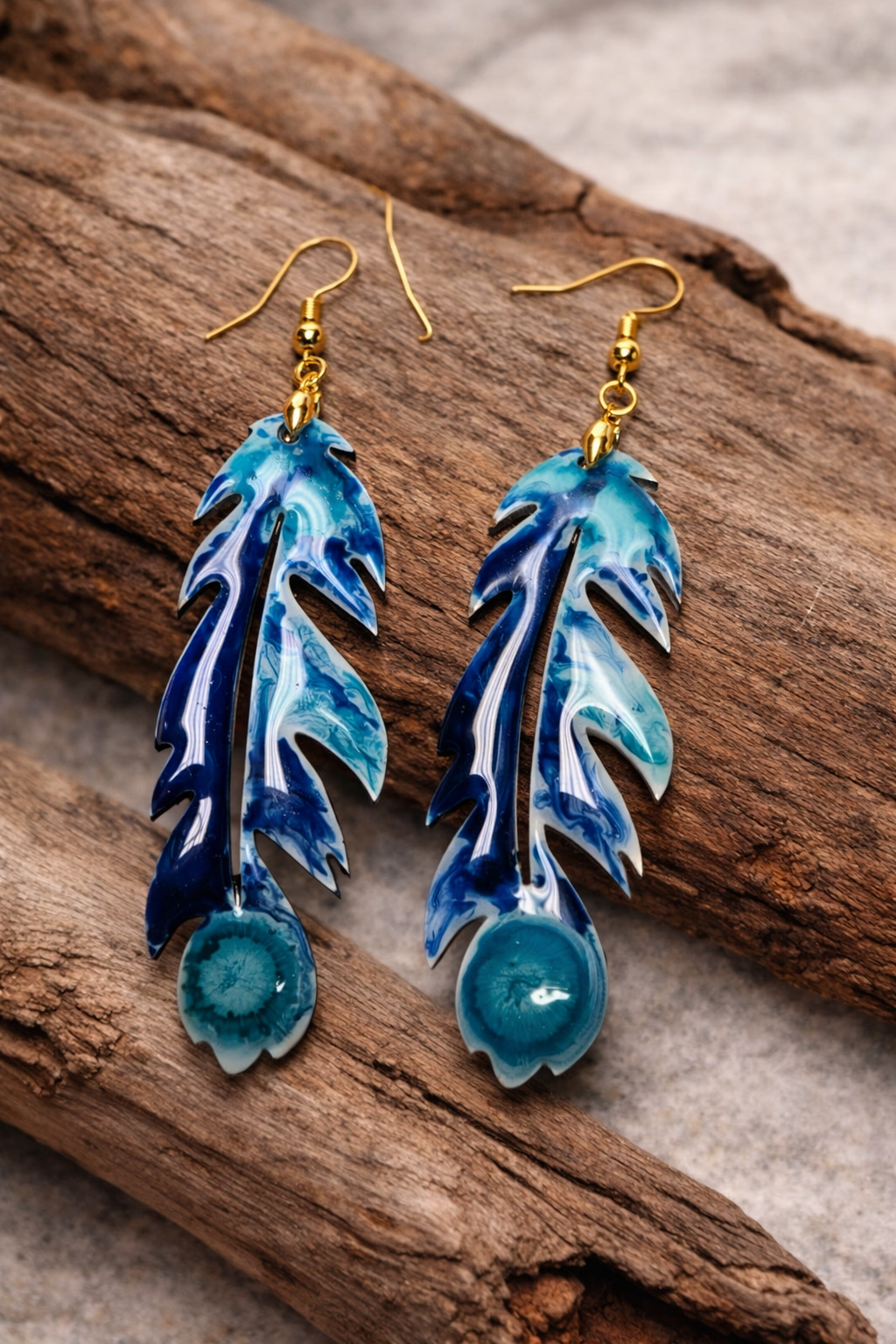 Earrings Blue Feather