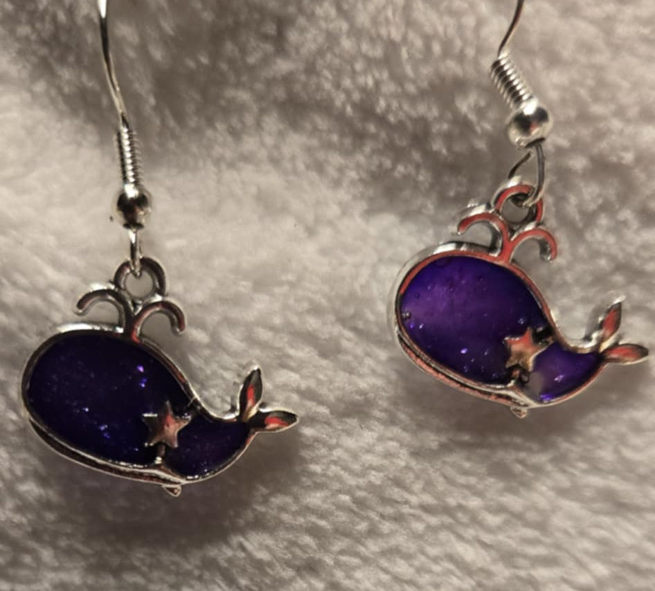 Purple Whale Earrings
