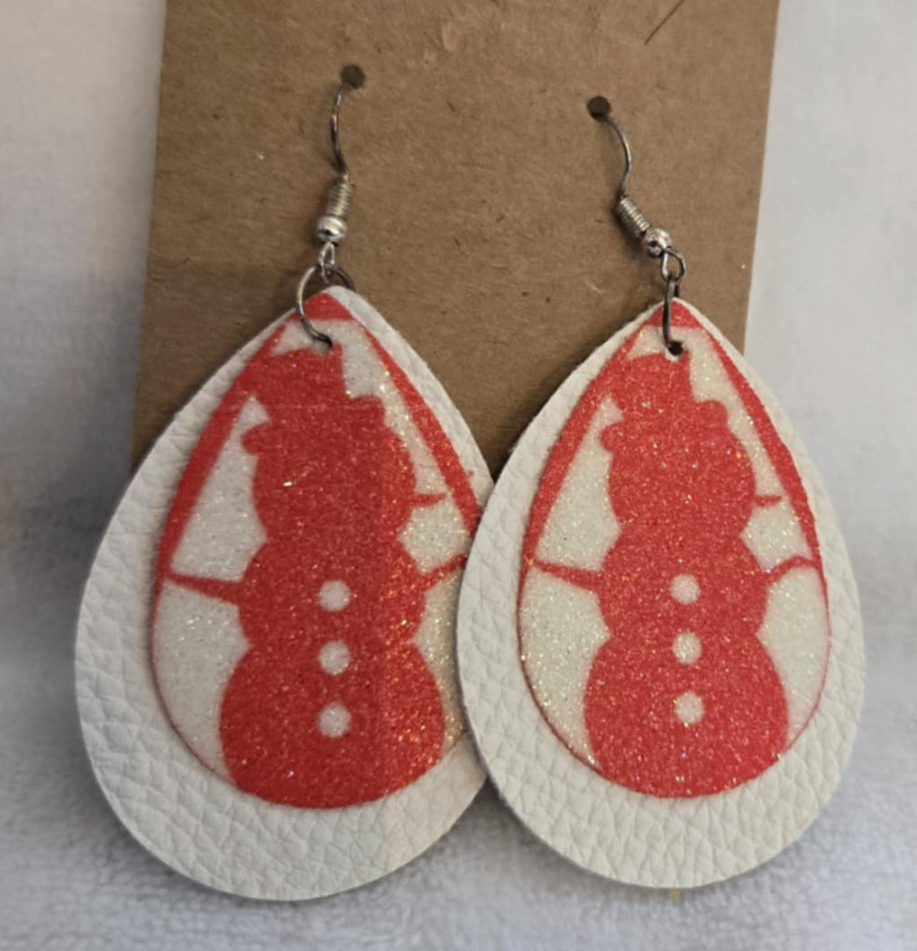 Earrings Leather with Snowman