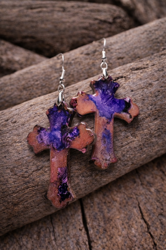 Earrings Marbled Cross