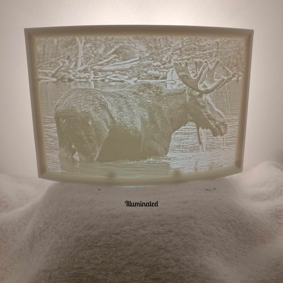 Moose In Bog Lithophane Puck Light