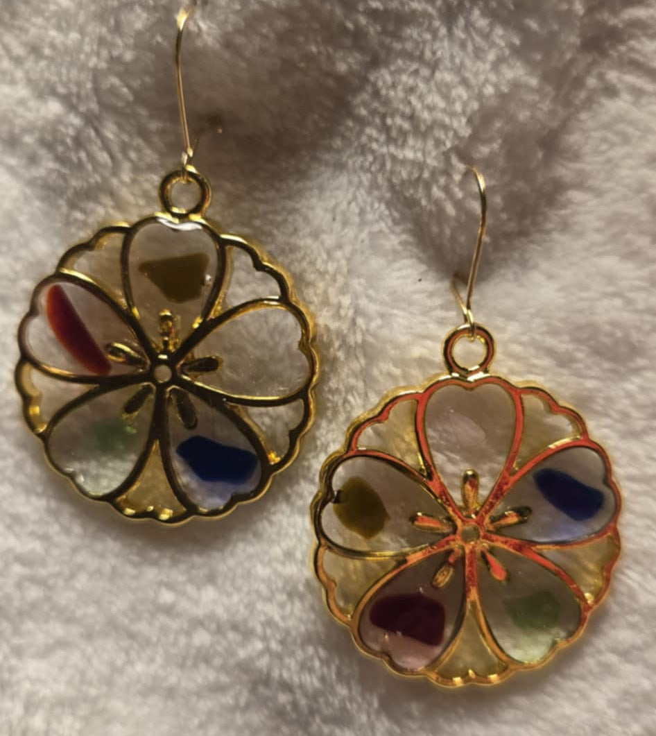 Sea glass and Flowers Earrings